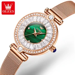 OLEVS Luxury Diamond Quartz Watch for Women Elegant Dress Analog Quartz Watch Stainless Steel Mesh Belt Waterproof Wristwatch