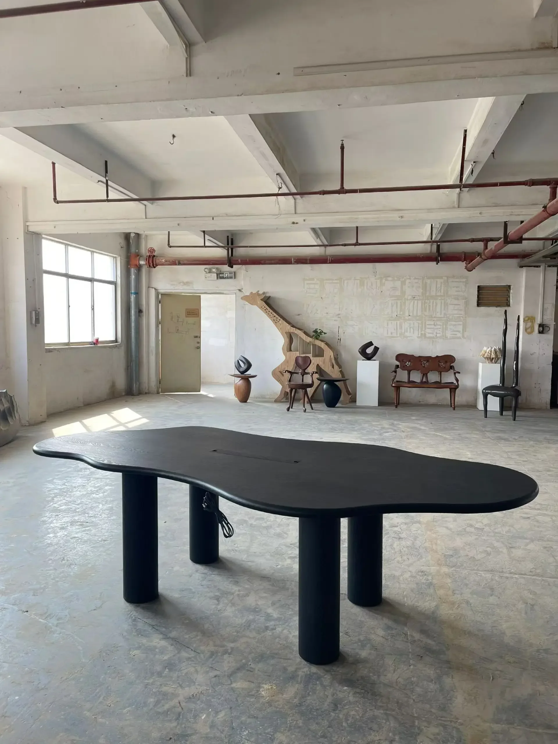 

Nordic cream wabi style solid wood dining table, irregular designer tea table black creative