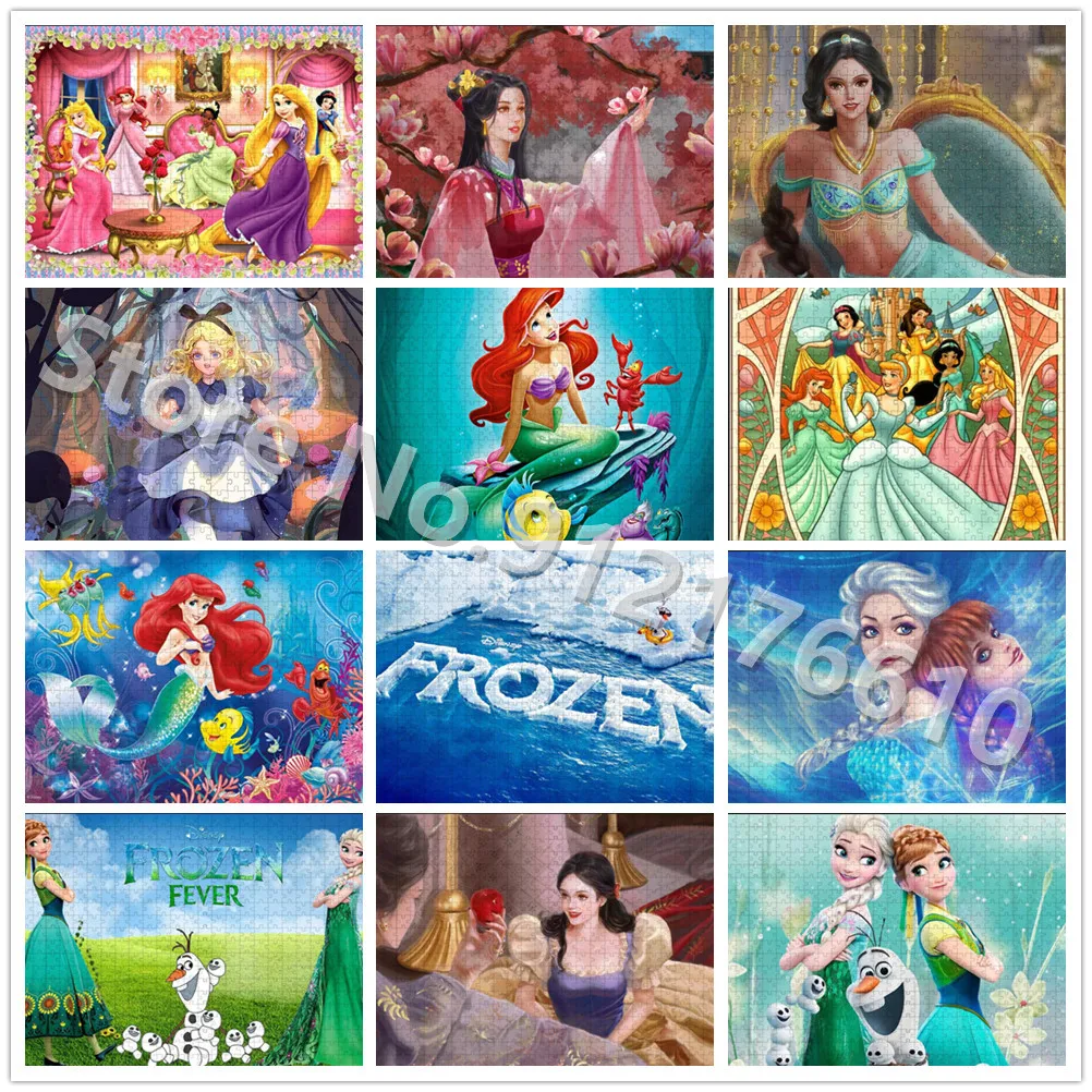 

Disney Party Jigsaw Puzzles Disneyland Cartoon Puzzles Disney Princess 300/500Pcs Paper Puzzle Family Decompress Educational Toy