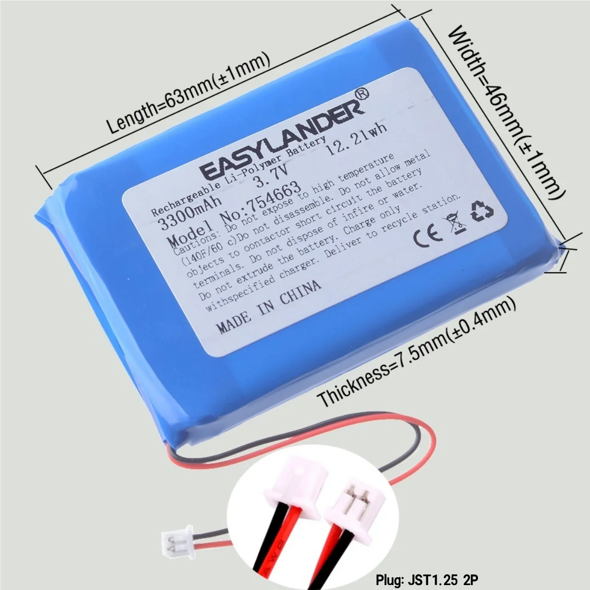 JST1.25 2P 3,7V 3300mAh 754663   Batterie rechargeable au lithium-ion polymère F Machines récréatives RG35XX PLUS Console de jeu