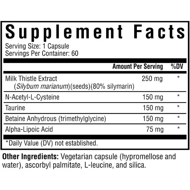 60 vegetarian capsules | Contains Silymarin, NAC, and TMG supplements for cleansing, repairing, and liver health support