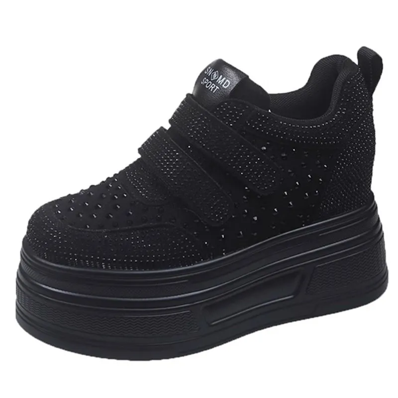 

10 см массивные кроссовки из синтетической кожи с воздушной сеткой, женские удобные летние блестящие ботильоны на танкетке Fsahion, обувь