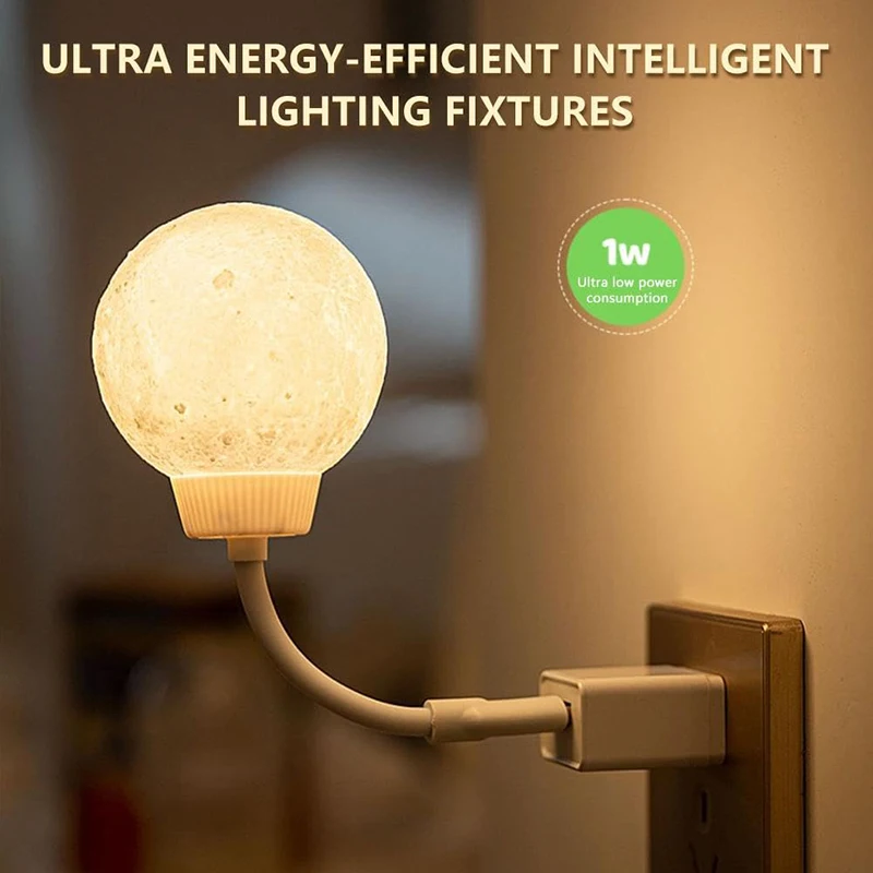 New USB Energy-Saving Lamp Plug-In Moon Shaped Voice Controlled Night Light 3 Lighting Modes Rotatable Light For Home Bedroom