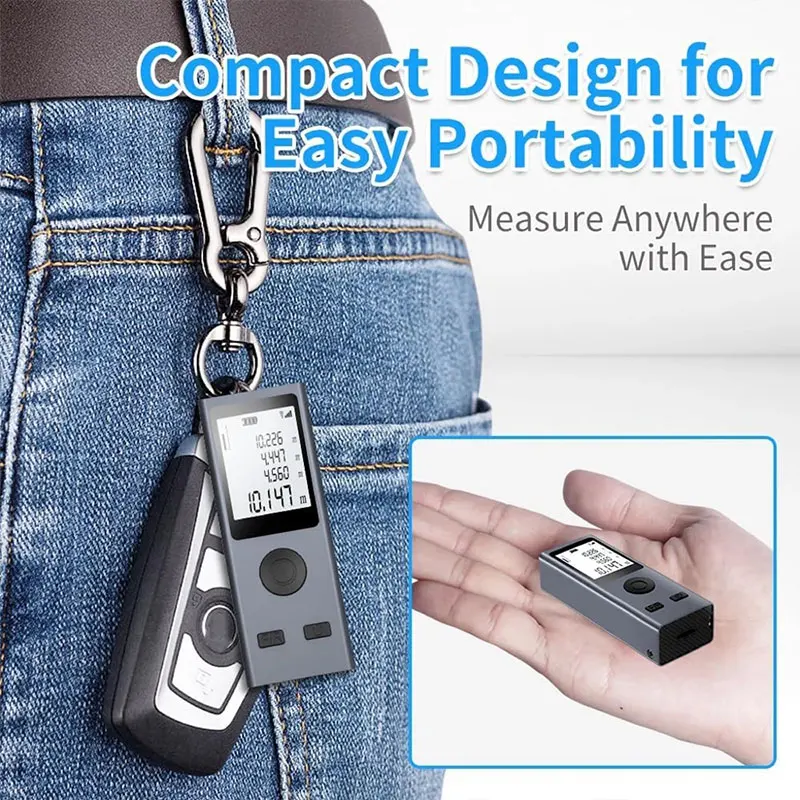 Mini Laser Rangefinder Digital Tape Measure Laser Ruler USB Charge Aluminum Alloy Fuselage Measuring Distance: 30/50/60m