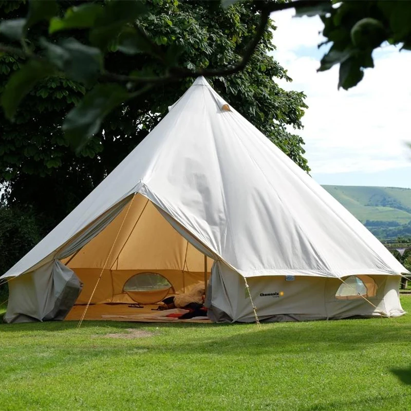 

High Quality Outdoor Camping Luxury Cotton Canvas Pyramid Tipi Teepee Tent 6m Glamping Bell Canopy Tent
