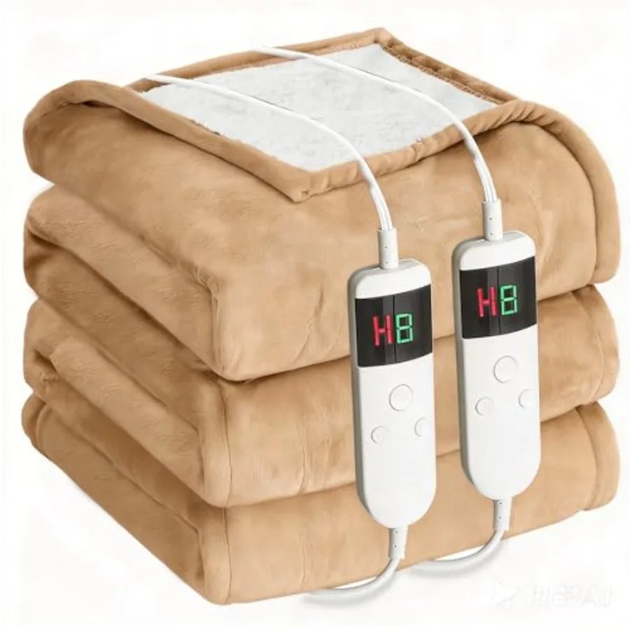 

Electric Heated Blanket Queen Size 84''x90'' - Dual-Control Heating Blanket Soft and Warm Flannel 10-Level Temperature Control