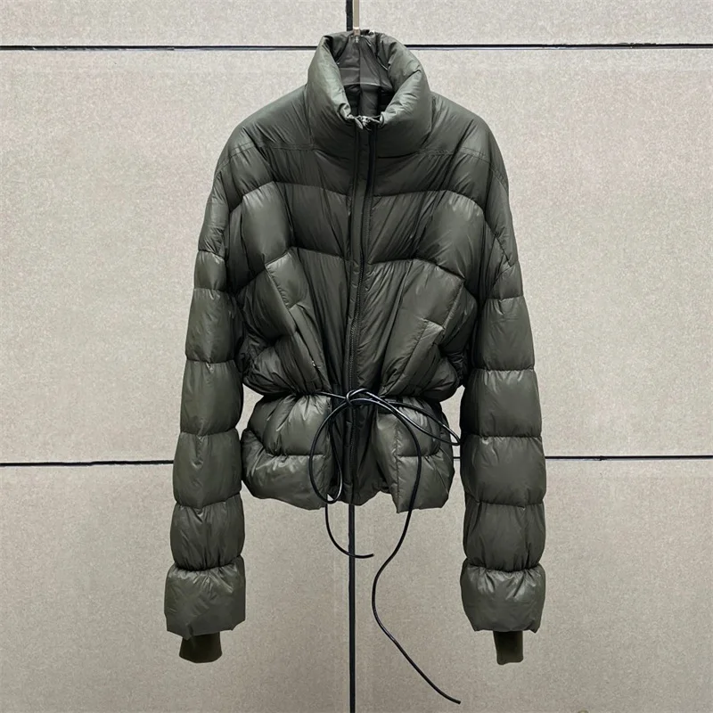 Chaquetas de plumón para mujer, chaqueta holgada con cuello alto y cordones para invierno, abrigo grueso y cálido relleno de plumón de pato blanco 90