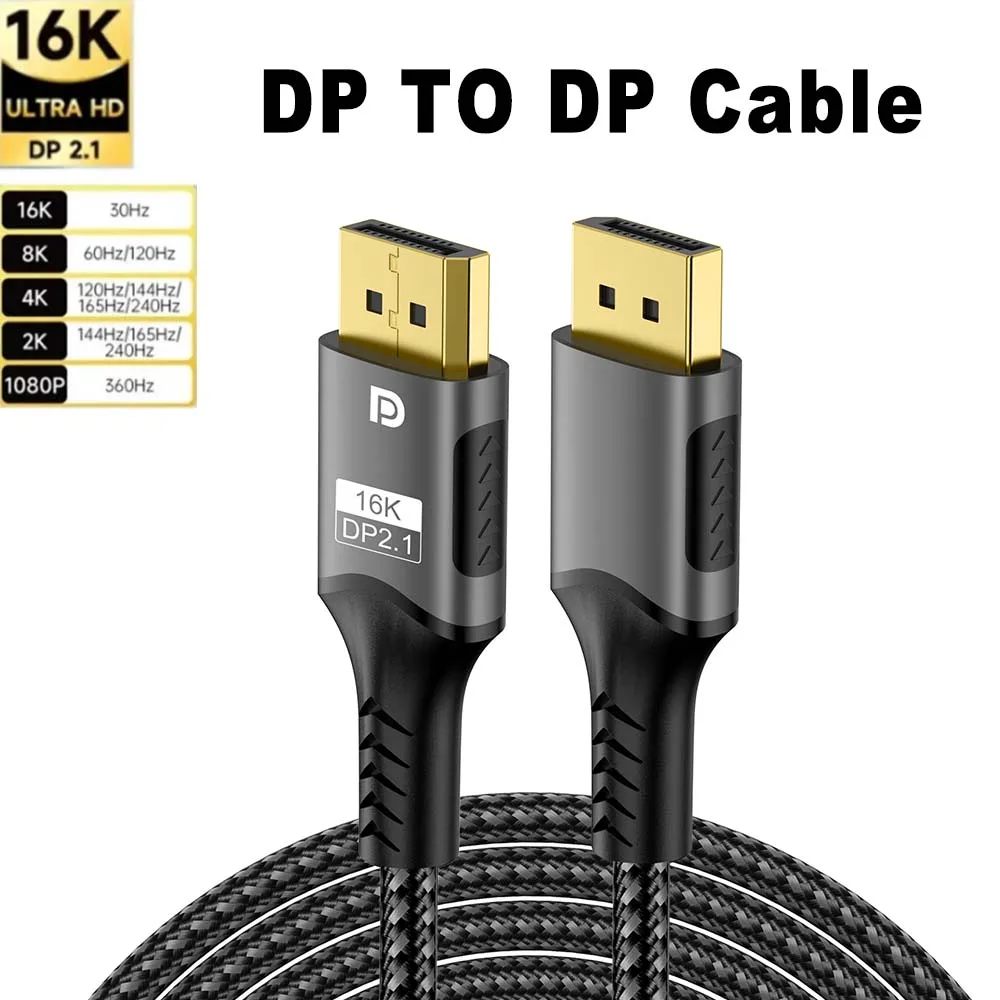 16K DP 2.1 Displayport-Kabel 16K 30Hz 8K 60Hz 4K 120Hz 32Gbps Video-Audiokabel Display Port 1.2 Adapter für Laptop HDTV PC