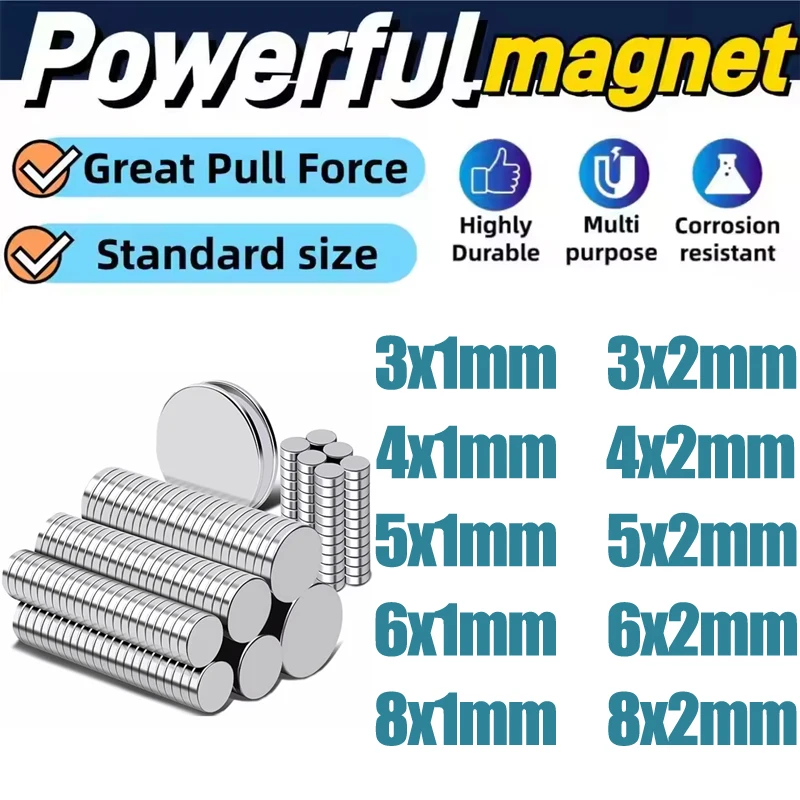 Imán Súper Potente, Disco Magnético Redondo, Imán Fuerte de 3x1, 3x2, 4x1, 4x2, 5x1, 5x2, 6x1, 6x2, 8x1, 8x2 mm
