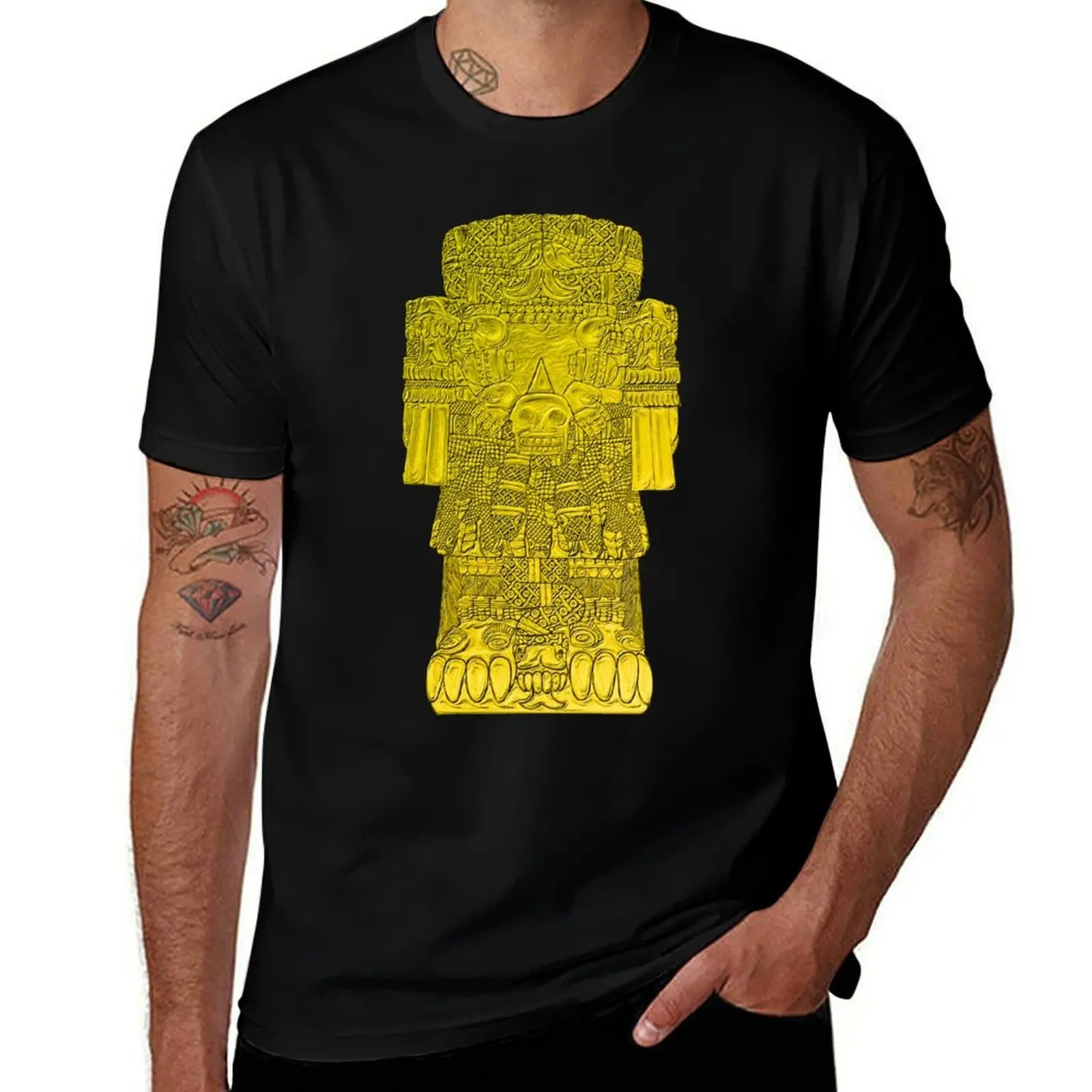 Coatlicue-Camiseta azteca de la madre de los dioses con hoja dorada, camisetas de algodón de anime para hombre