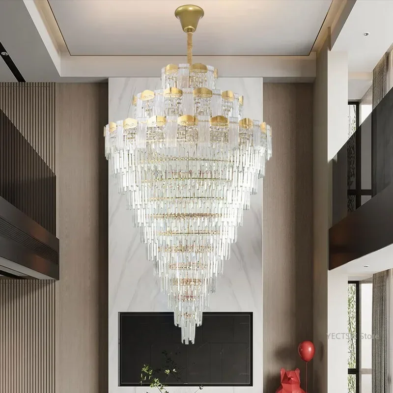 

GHEUVNJ GHEUVNJ Duplex building, large chandelier, light luxury villa, living room, revolving staircase, hollow crystal lamp