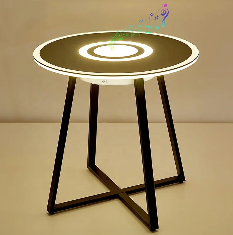#High Quality LED RGB Lighting Tempered Glass Touch Screen Smart Music Side Table Coffee Speaker Table With Battery