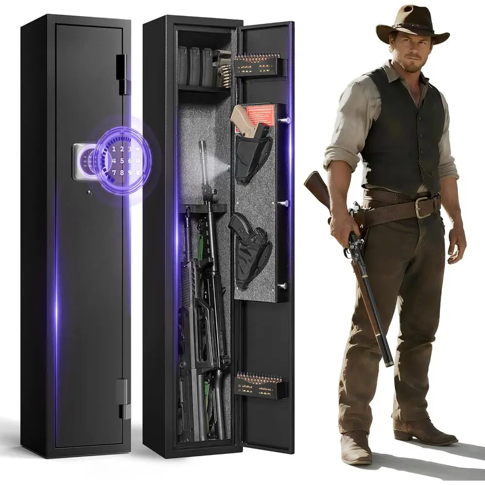 Dual Alarm 2-3 Gun Safe for Rifles and Pistols, Home Gun Cabinet with Gun Rack for Safety