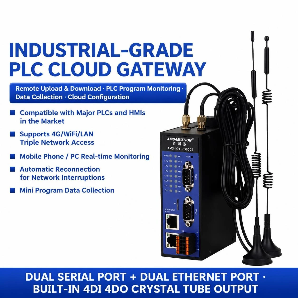AMX-IOT-PG200S 4G Cloud Gateway PLC Remote Upload Download Industrial IoT Router Compatible PW200 PG600S