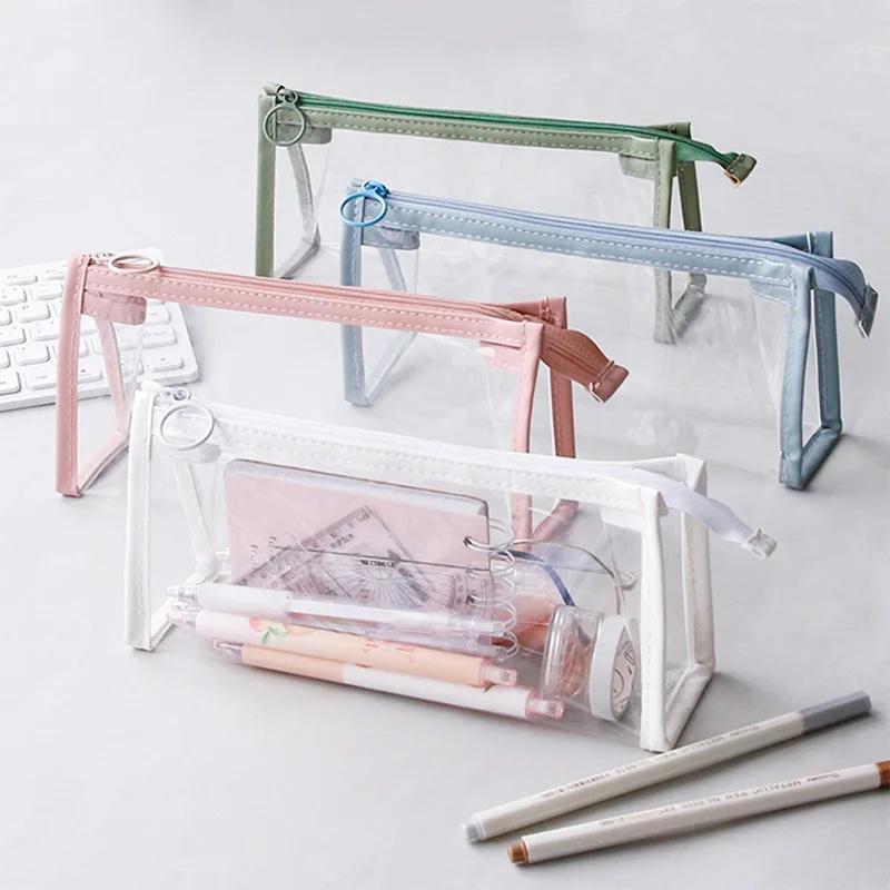 PVC Kawaii Transparent Pencil Case Waterproof Pencil Bags for Students Stationery School Supplies Portable Pen Pencil Pouch Bag
