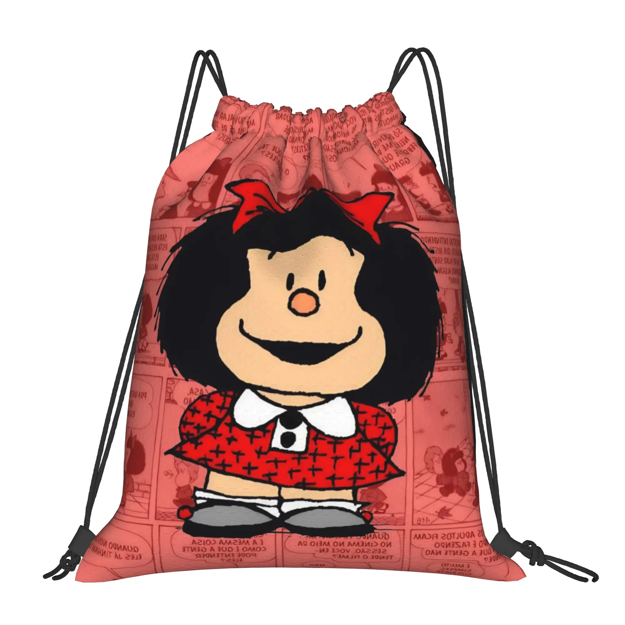 Mafaldas Red Manga Drawstring Backpack Gym Sports Sackpack Water Resistant  String Bags for Cycling 36cm (W) x 43cm (H)