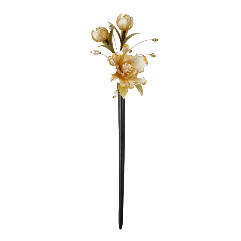 

Y White tea design Chinese style intangible cultural heritage velvet flower hairpin women's finished headwear hairpin