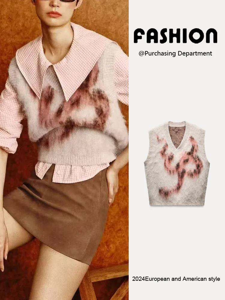 

Весна 2025: Новая женская универсальная вязаная жилетка с V-образным вырезом, модная, для повседневной носки, стандартной длины, универсальный трикотаж