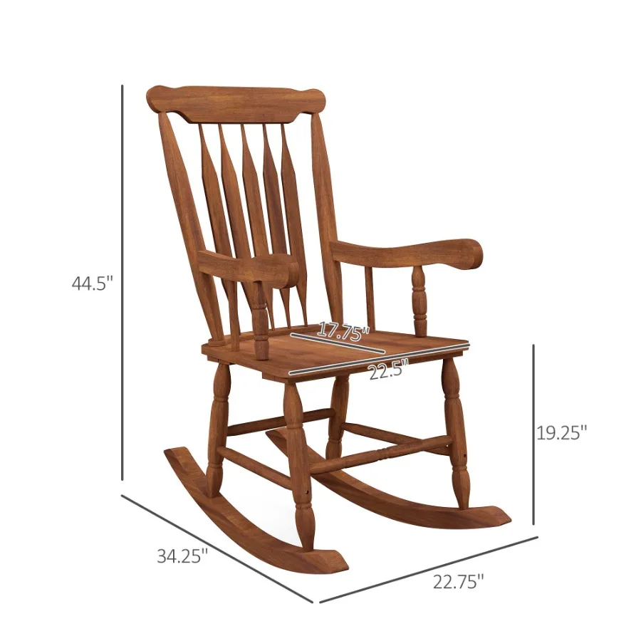 Porch Rocker Teak High Back Wooden Rocking Chair for Patio Balcony Outdoor Seating Durable Construction
