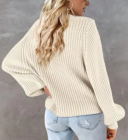 Women's Sweater Fashion Autumn Winter Thick Balloon Long Sleeve Pullover Comfortable Knit To Keep Out The Cold Warm Casual