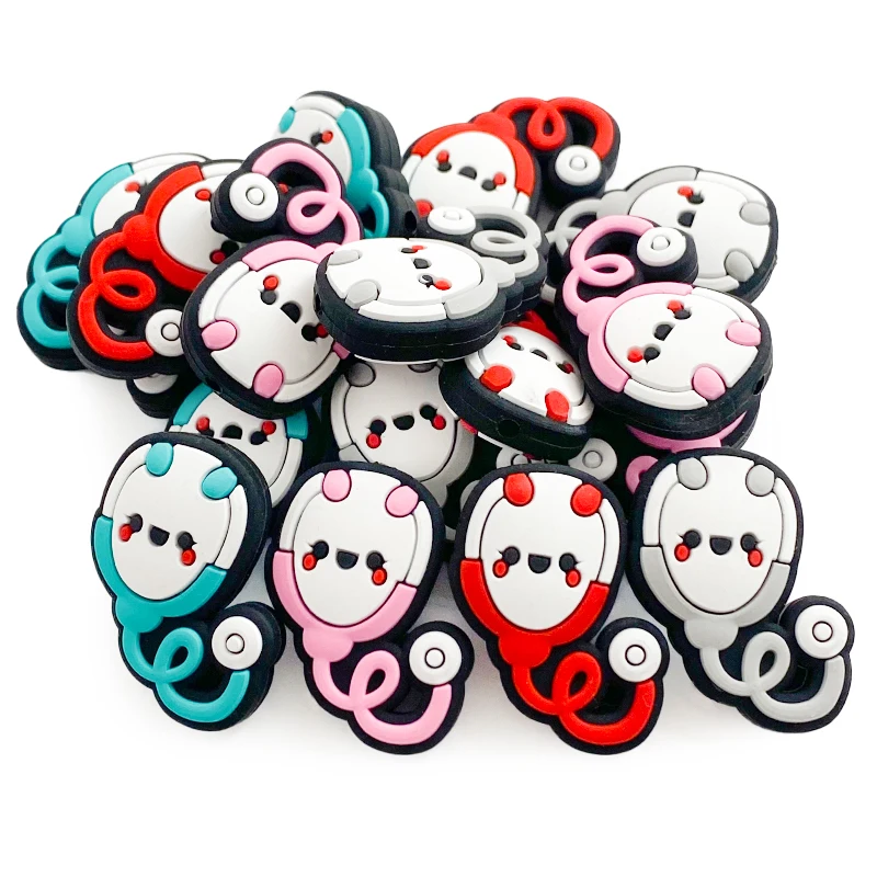 10pcs Stethoscope Silicone Beads Focal Teether Beads Food Grade Baby Chew Toys Bead DIY Pen Pacifier Chain Jewelry Accessories