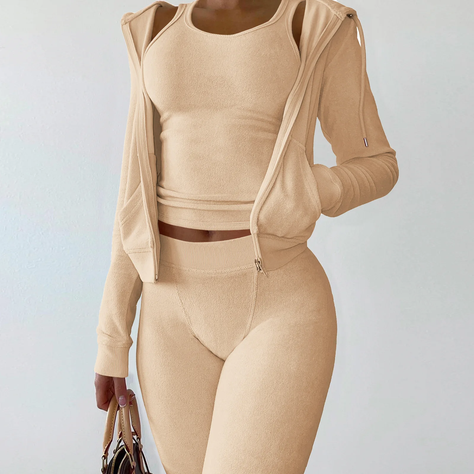 

Женский комплект из трех предметов из плотного флиса, спортивные штаны, жилет и толстовки с капюшоном, комплект курток, осенне-зимний комплект для бега, роскошный наряд, спортивный костюм, спортивные костюмы