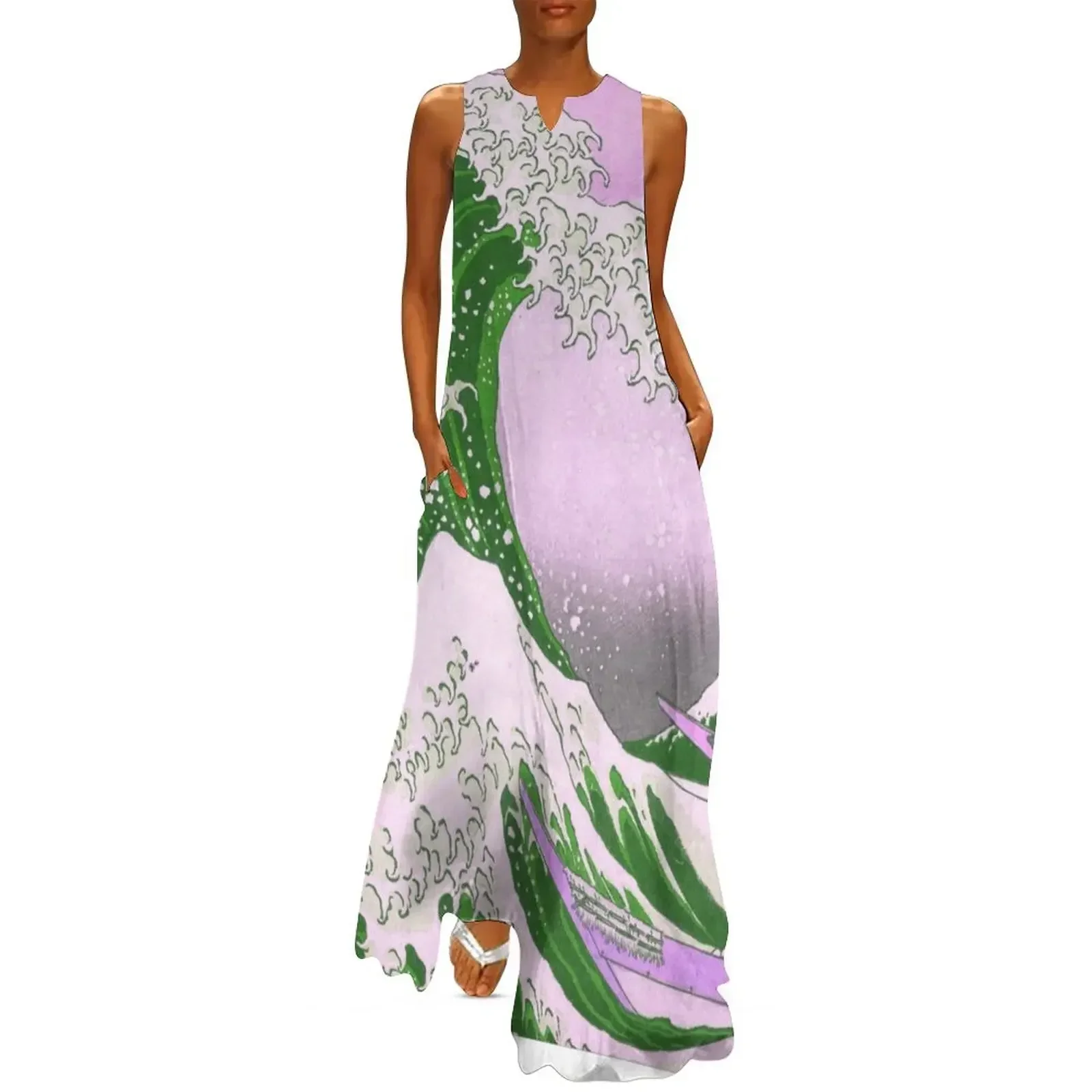 

Great wave off Kanagawa Ukiyoe Print pink version Long Dress Prom gown african dresses for woman Dress