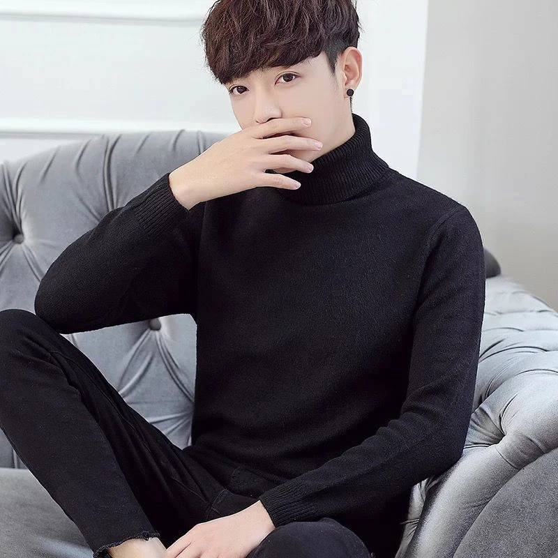 Autumn Winter Men Long Sleeve Turtleneck Sweater Fashion Simple Harajuku 2xl Oversized Knitted Clothing Daily Travel Black White