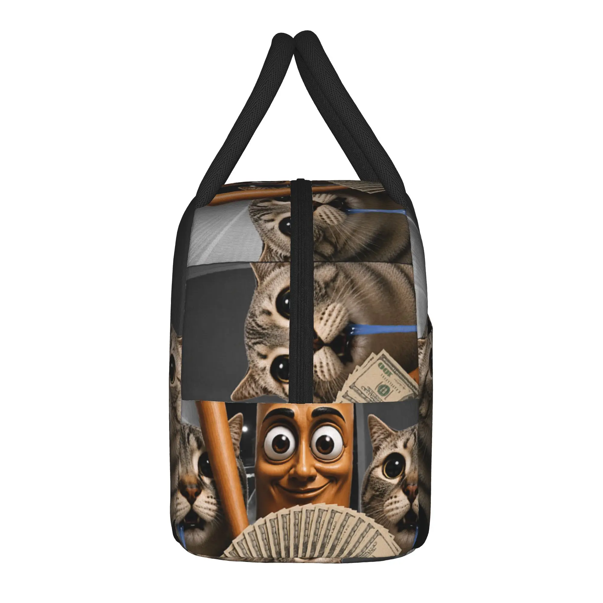 There is Motion at Your Front Door Tung Tung Tung Sahur Cat Lunch Bag  Retro Lunch Box Outdoor Picnic Convenient Tote Food Bags