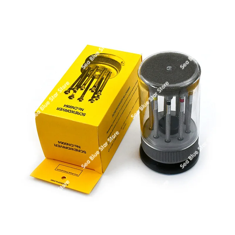 watch repair tool, rotating base, screw batch set with 9 round heads, screwdriver and screwdriver set.