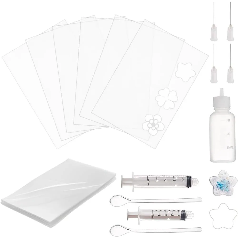 

39Pcs Resin Shaker Film Set 5x3.5 Inch Shaker Mold Seal Films Kit with Glue Dispensing Syringes and Plastic making kit