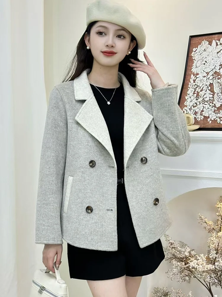 Modischer Großer Loser Wollmantel für Damen Herbst Winter Neu Maßgeschneiderter Revers-Mantel aus Polyesterfaser