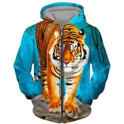 Fashion Tiger Lions 3d Print Hoodie For Men Women Zip Up Hoodies Oversized Animals Pattern Sweatshirt Streetwear Jacket Coat