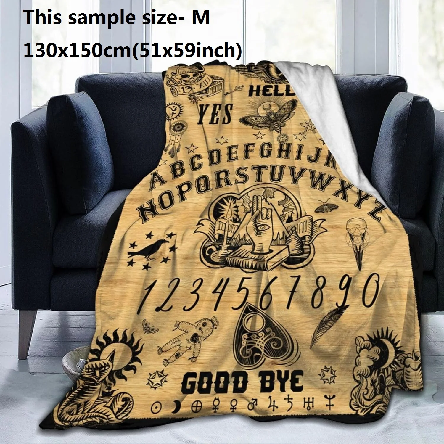 Vintage Gothic Ouijia Board thin Blanket Fuzzy Flannel Blanket Occult Witch Gifts for Women Girls Unique Gifts four season use