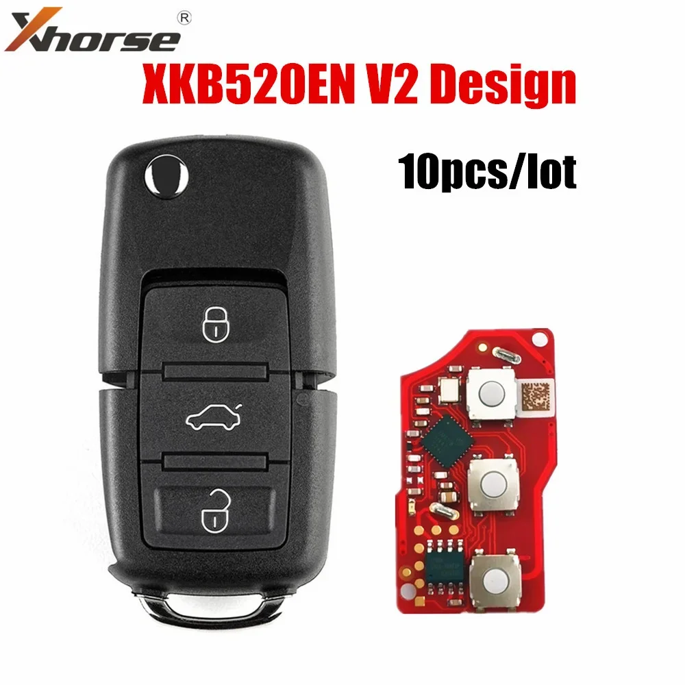 10pcs/lot Universal Xhorse XKB520EN Second Generation Wire Remote Key for VW B5 Flip 3 Buttons Supports Wireless Programming