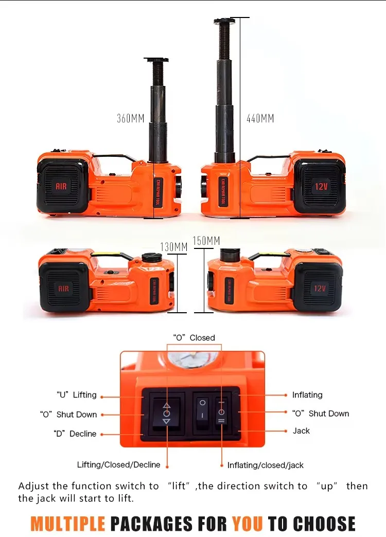 5 in 1 Electric Hydraulic Car Jack 5T 12V Car Jacks With Impact Wrench Tire Inflator Built-in LED Light view 5