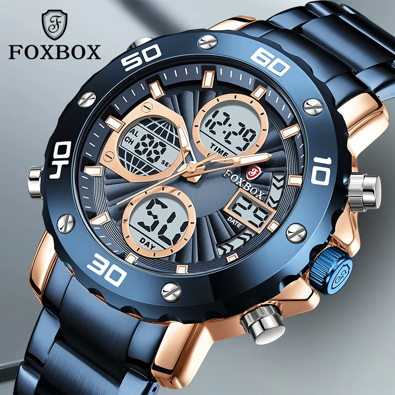 

FOXBOX Top Luxury Watch Men Fashion Digital Quartz Men Watches Sports Waterproof Luminous Male Wristwatch Reloj Hombre 2024 New