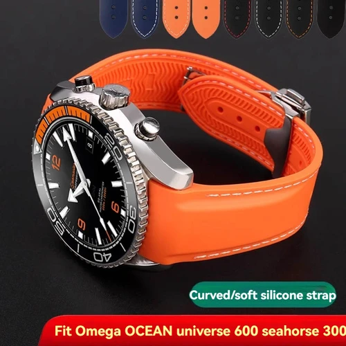 Correa de reloj de goma de silicona de 20mm, 21mm y 22mm para Omega SEAMASTER PLANET OCEAN, correa con hebilla plegable, accesorios para reloj de hombre