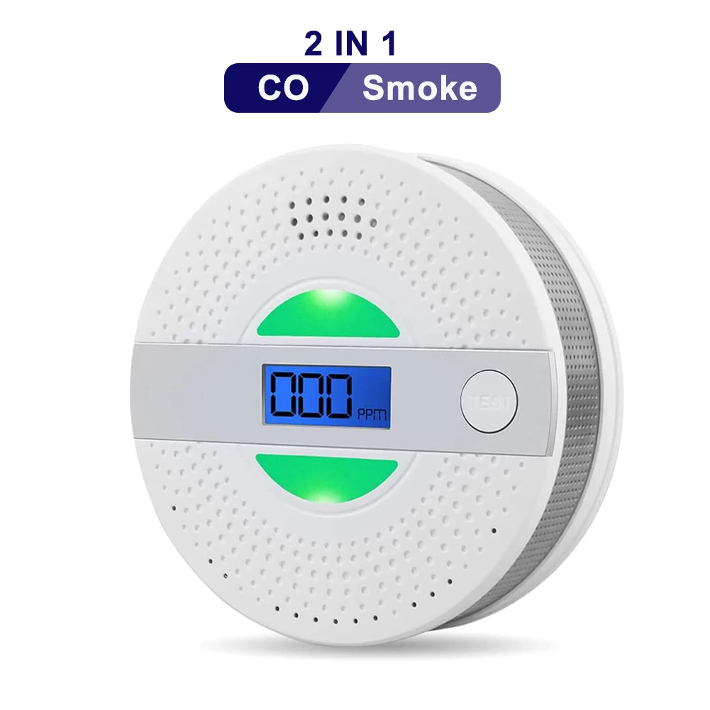 Detector de monóxido de carbono 2 en 1 de alta sensibilidad, Sensor de humo independiente, Sensor de sonido de alarma de humo Co, protección de