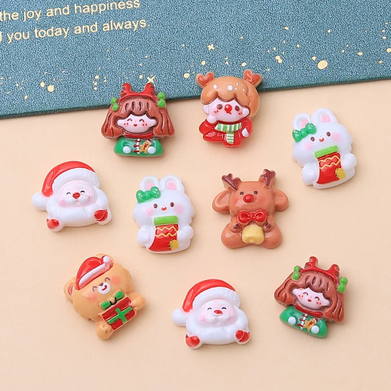 Christmas Girl Resin Cabochons Flatback for Scrapbook 20pcs Christmas Father Home Decoration Accessory Cute  DIY Slime Charms