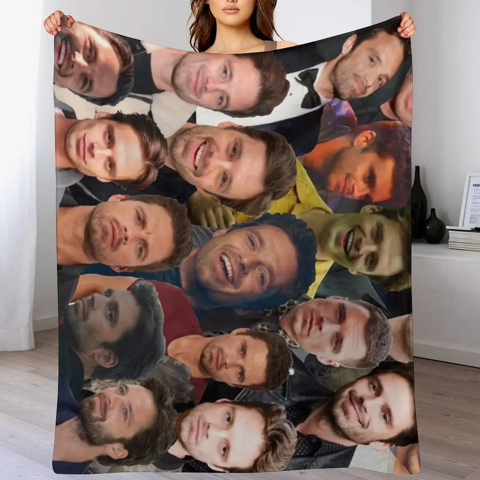 Sebastian Stan Photo Collage 3 Throw Blanket Thin Soft Blanket for Summer Night Sleeping