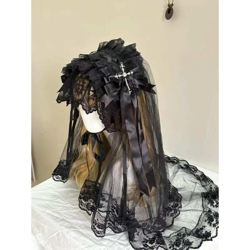 

Gothic Dark Angel Hairband Harajuku Y2K Girl Lace Cross Pendant Lolita Bnt Subculture Nun Veil Cosplay Prop Halloween Headpiece