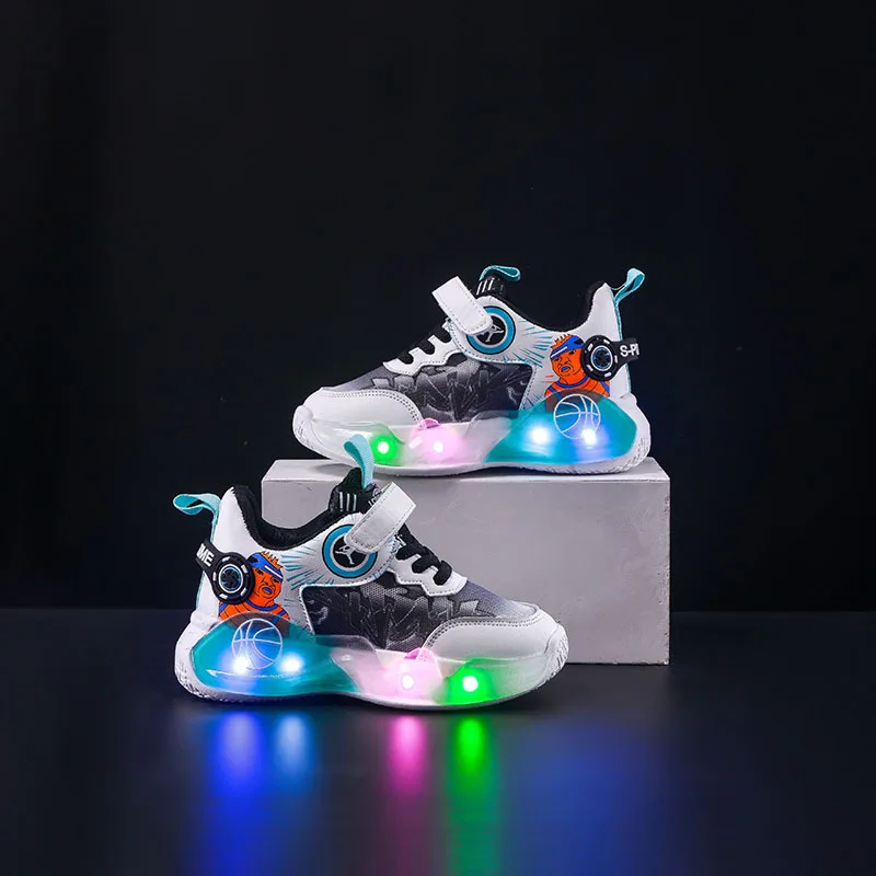 Disney Children's Running Shoes LED Light Children's Shoes Medium Children's Net Cloth Basketball Sneakers Light Shoes