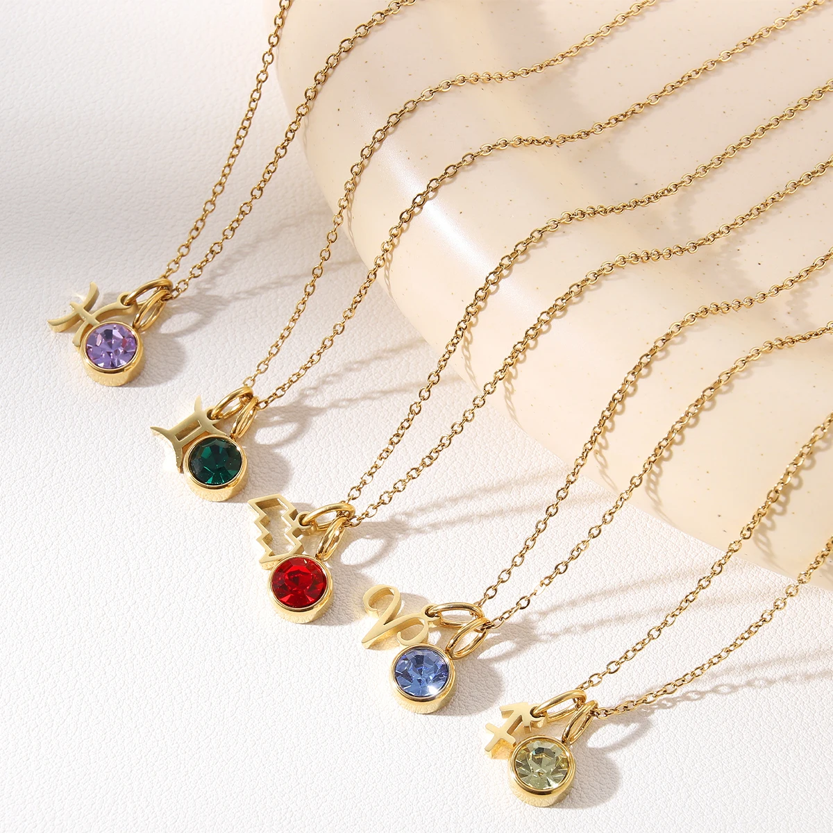 

12 Zodiac Natural Stone Necklace Divination men women Gemstone Stainless Steel Necklace Sweater Chain Party Vacation Wear Gift