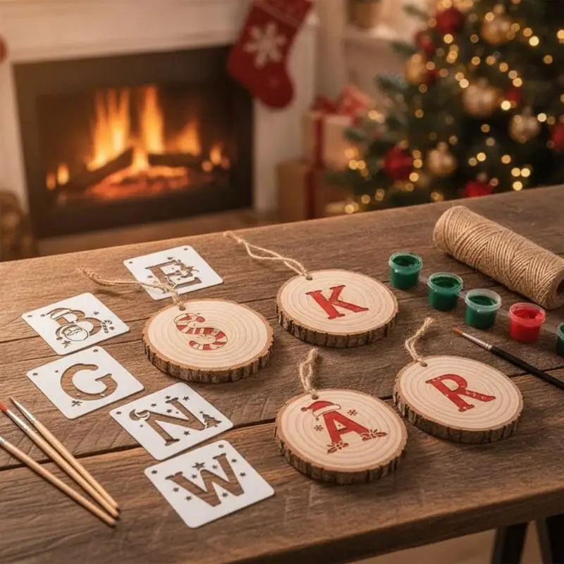 26Pcs PET Christmas Theme Letter Templates Reusable Washable Stencils For Stone Painting Watercolor Graffiti DIY Art Making