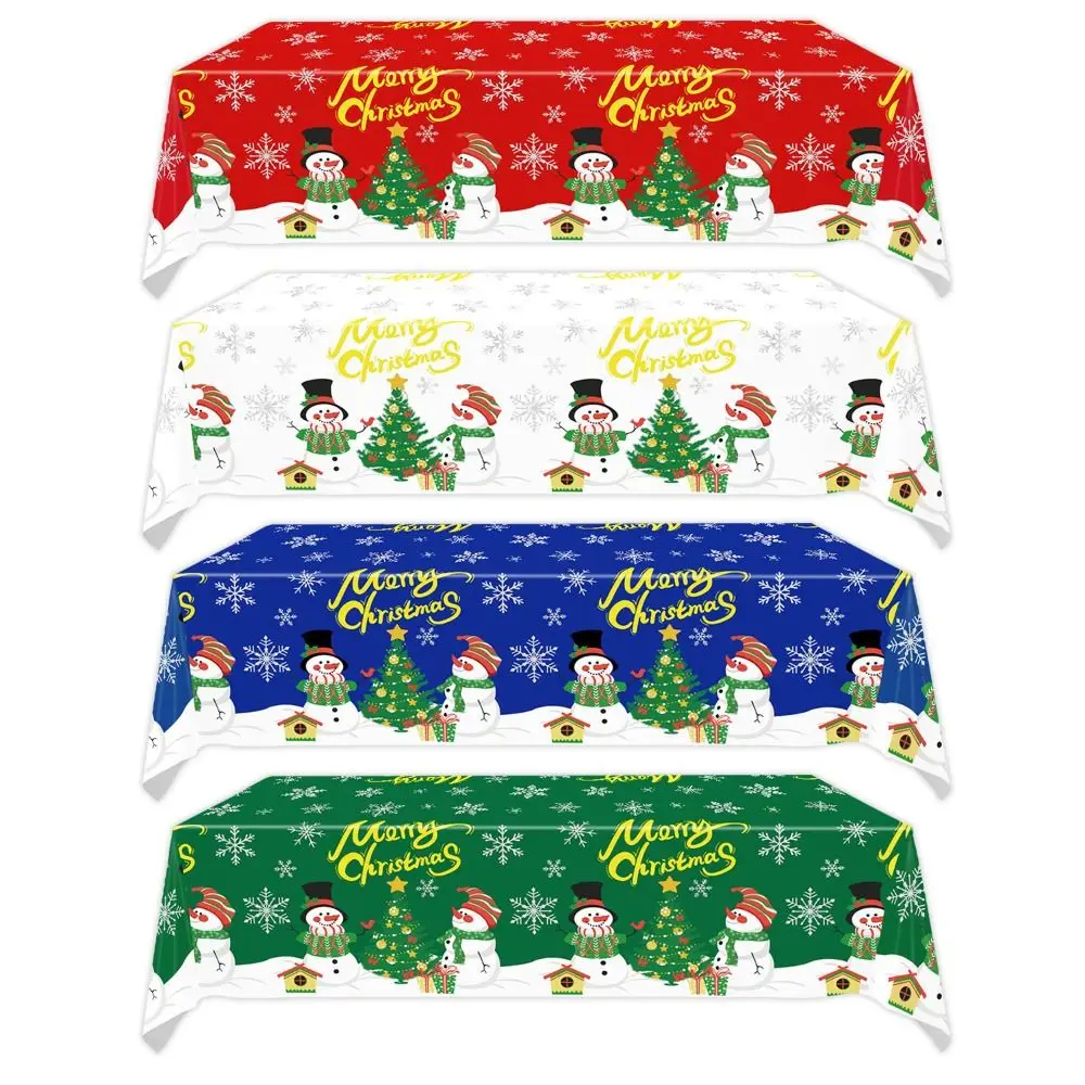 

Snowman Design Christmas Table Cover Waterproof Lightweight Party Foil Tablecloth Rectangle Easy Clean Holiday Table Cloths Xmas