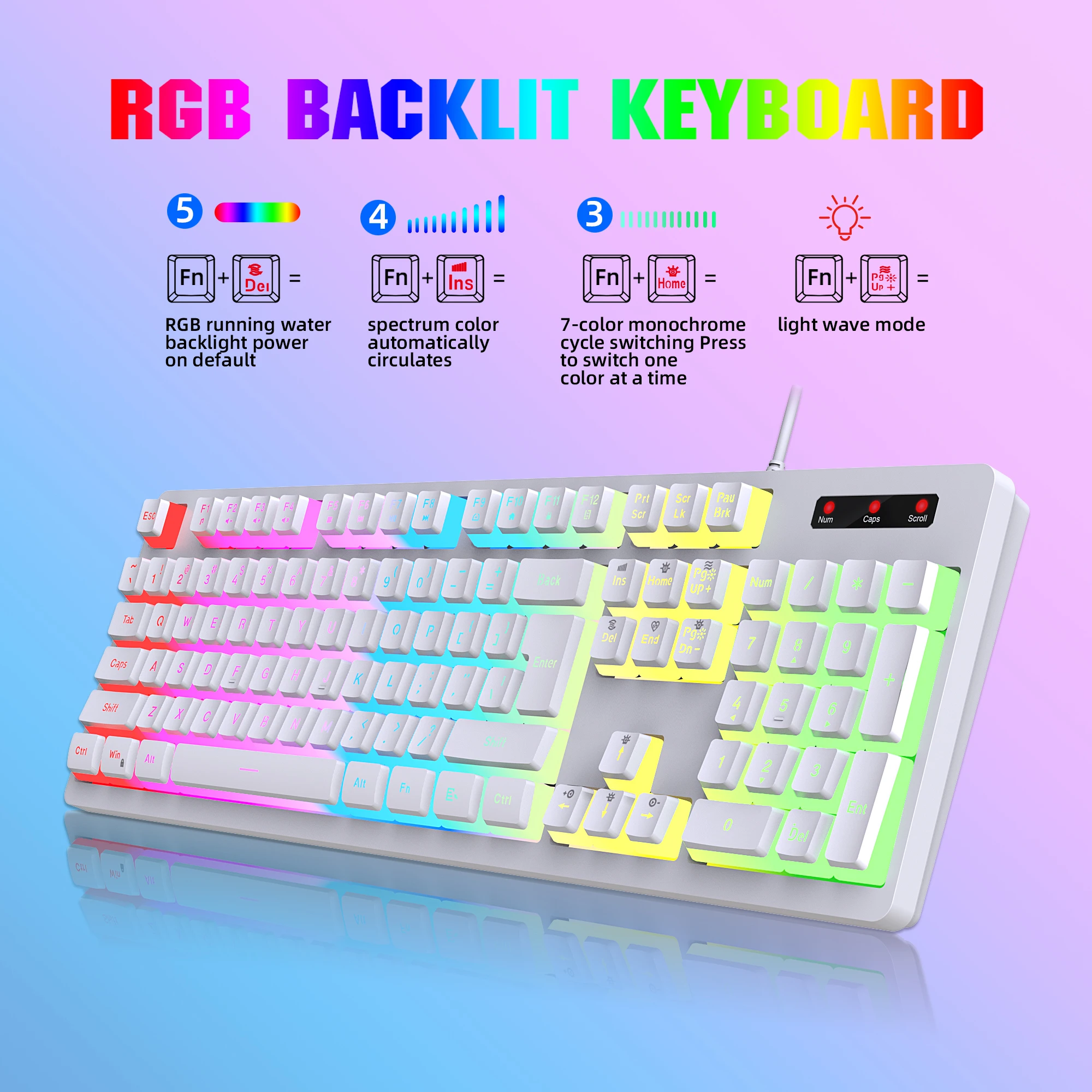 Hot sale HXSJ 104 key membrane gaming keyboard RGB bcklit ergonomic full size wired office keyboard for laptop Mac pc