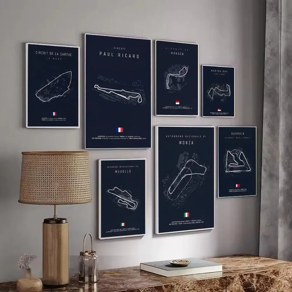 Race Track Map Poster Wall Art Print Sticker for Bedroom Living Room Dorm Office Modern Home Decor