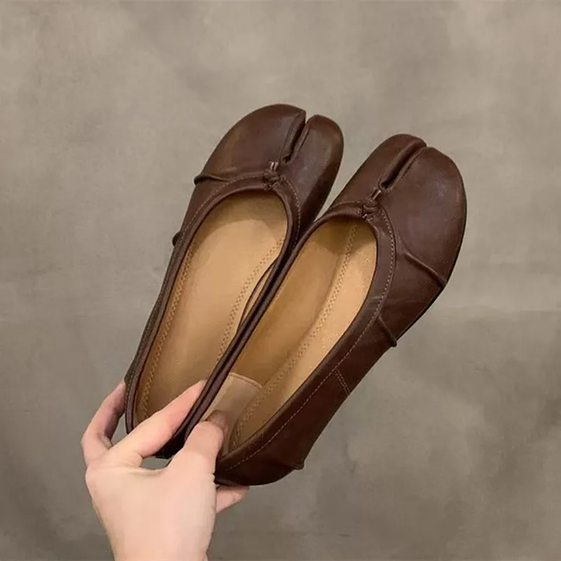 Split-Toe Damen Ballerinas Modische Tabi-Schuhe Lässige Slip-on Loafers Damen Plissierte Leder-Espadrilles Zapatillas Mujer – Detail 33