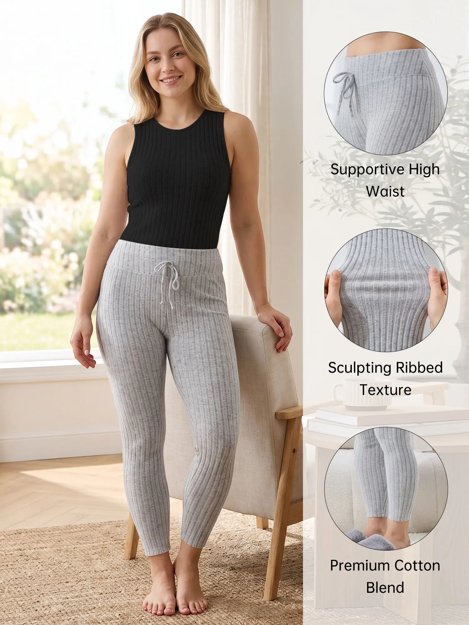 Plus Size High Waist Yoga Leggings for Women Ribbed Tummy Control Seamless Look Stretchy Knit Yoga Pants Workouts And Daily Wear